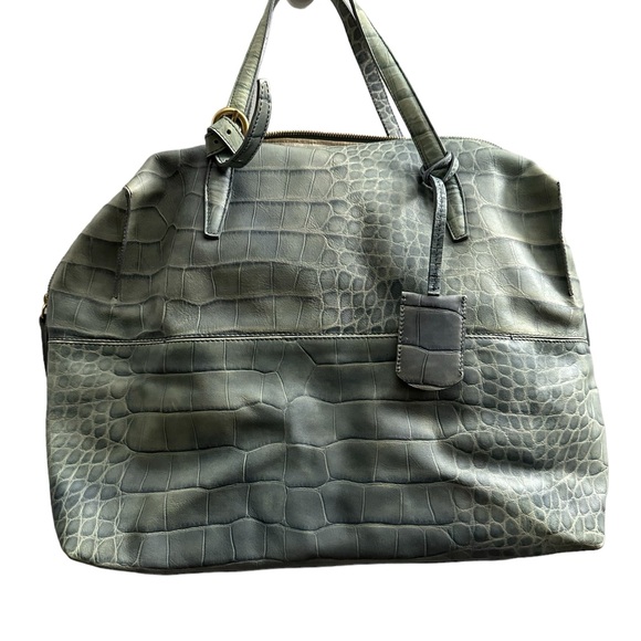 Rare Furla large leather handbag in sage green croc print 💚 perfect for travel - Picture 2 of 16